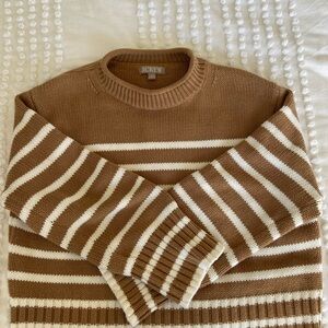 J. Crew Rollneck Striped Knit Sweater - camel & ivory size small
